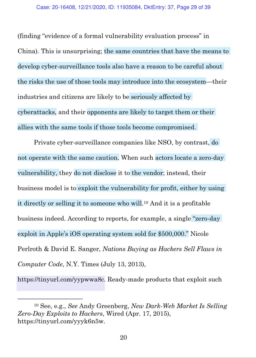 Amici are drawing parallels that when vulnerabilities ARE discovered:“responsible disclosure”or“Coordinated Vulnerability Disclosure”Whereas NSO/QTech entire business model is to exploit vulnerabilities. Availing their “services” to foreign nations or the highest bidder