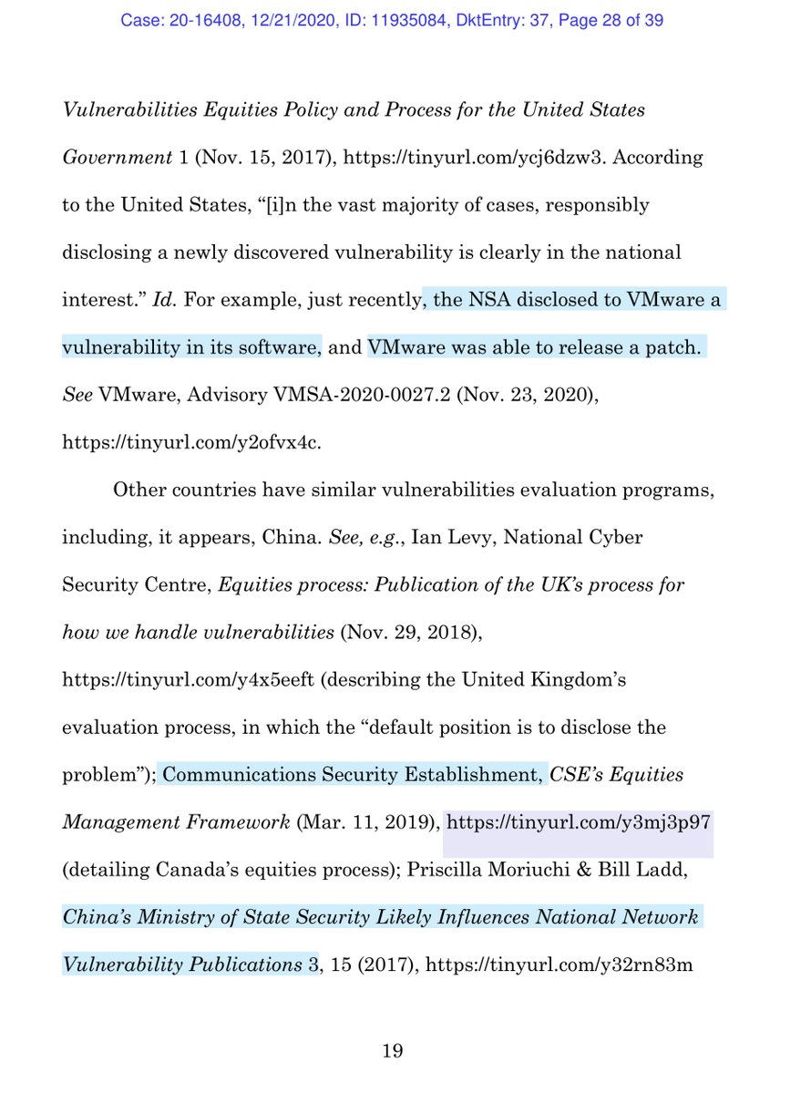 Amici are drawing parallels that when vulnerabilities ARE discovered:“responsible disclosure”or“Coordinated Vulnerability Disclosure”Whereas NSO/QTech entire business model is to exploit vulnerabilities. Availing their “services” to foreign nations or the highest bidder