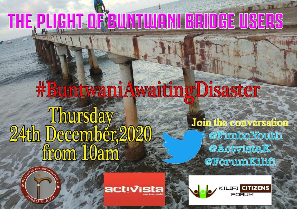 ActvistaK's tweet photo. #BuntwaniAwaitingDisaster
@ActvistaK 
@GP_Kenya 
@DannyGona 
@DrPeterKyalo 
@FimboYouth 
@Kilifi_Assembly 
@gps_kilifi 
The festive the public would like to enjoy the  breeze of Buntwani beach bt cannot do that freely due to the bad state of the bridge ,county got be responsible https://t.co/8c8GeT7RbO