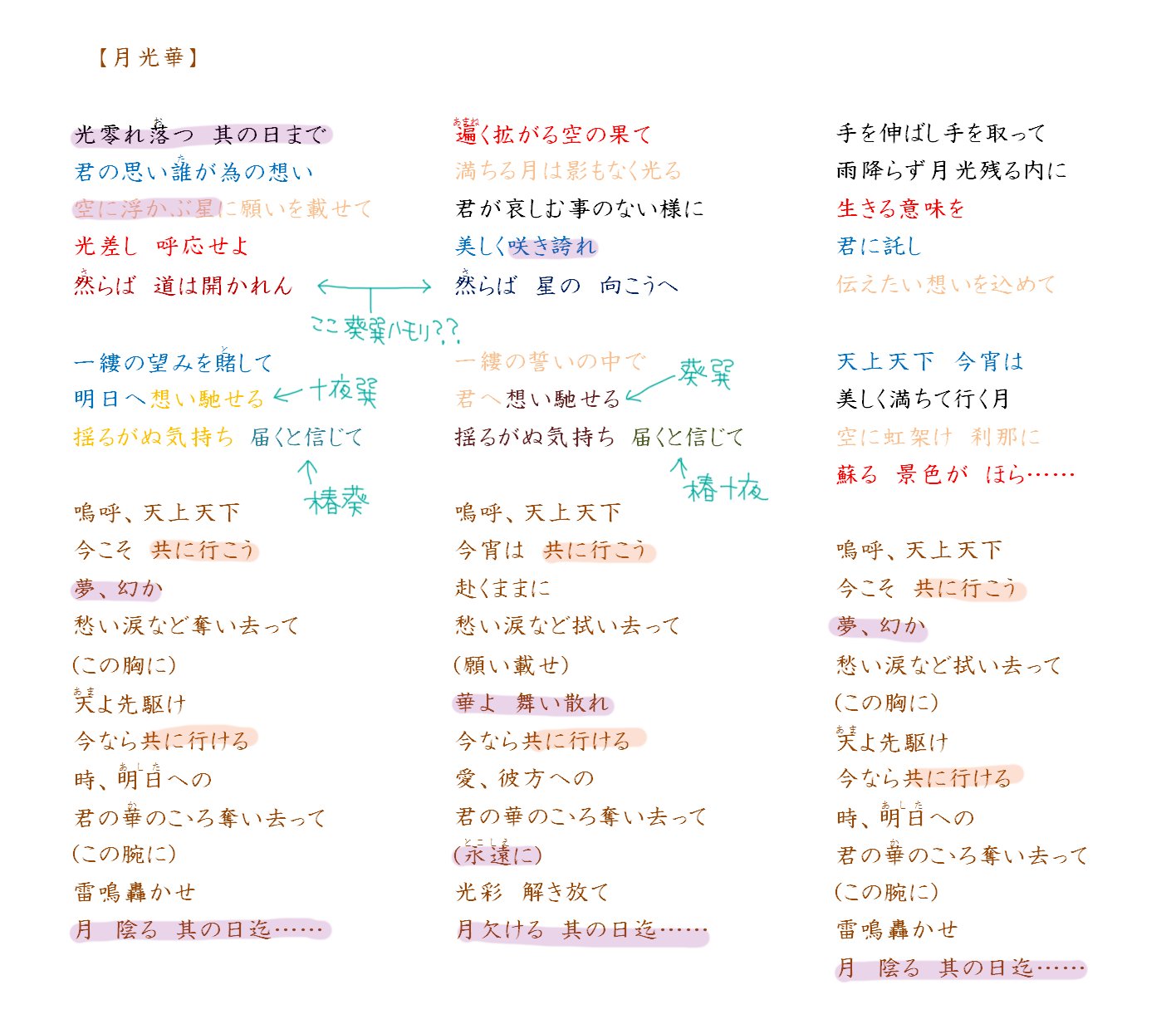 紗奈 月光華 よくよく見たらタイトルだけじゃなくて歌詞も 花蝶風月 とリンクしつつ 共に行こう とか 手を取って とかがエトステ天天み強くてすごく感動してる 他ユニットもこんな感じなのかな 全部パート違うからライブ絶対大変だよそりゃ見せ場