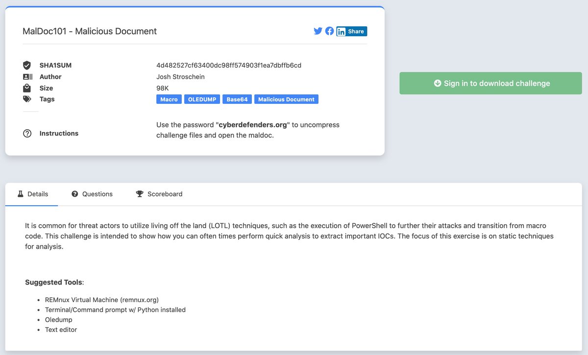 CyberDefenders's tweet image. New Challenge Released | &apos;MalDoc101&apos; is the 1st malicious document analysis exercise to release, a vital skill considering most attacks start with a malicious link or email attachment.

Challenge: cyberdefenders.org/labs/51
Author: @jstrosch

#DFIR #CyberSecurity #BlueTeam #InfoSec