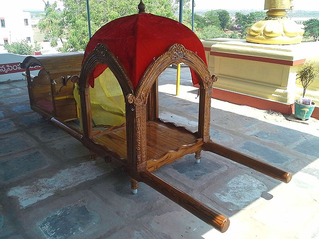 Palanquin are used in many rituals or ceremonial rituals held at temples toothis from Bhadrachalam Narasimha Temple as per wiki link http://commons.wikimedia.org/wiki/File:A_Palanquin_for_ceremonial_rituals_at_Bhadrachalam_Narasimha_Temple.jpg