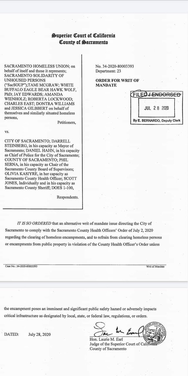 shomelessunion's tweet photo. This is still in effect ... Wonder why sacramento believes they above a court order that enforced them to knock it off...stop sweeps! Follow the orders @GavinNewsom statewide sweeps covid in the camps step up open the buildings bring people inside.#stopsweeps #California.#COVID19 https://t.co/jZFgXyzQrZ