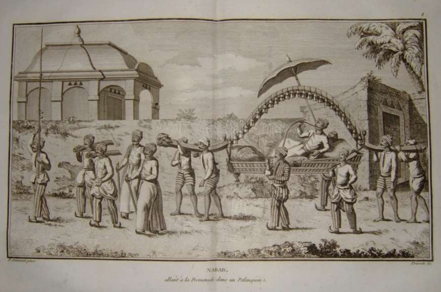 A Nabab in his palanquin, from 'Voyage aux Index orientales' by Pierre Sonnerat, Paris, 1782above in a tweet british officer was reading a book, here nawab is smoking hookah? via  http://columbia.edu&nbsp;