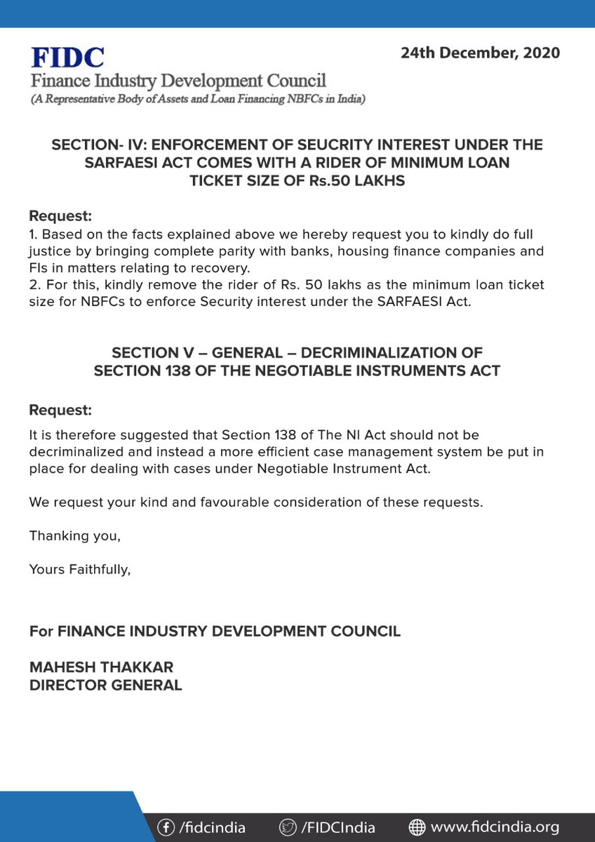 FidcIndia's tweet photo. FIDC Pre-budget memorandum 2021-22: Suggestions for the healthy growth of NBFCs.
#FIDC #NBFC #RBI #LiquiditySupport #DirectBanking #TDS #MSMEs #IncomeTax #NonBanking #Banks #CBDT
@FinMinIndia @nsitharamanoffc @RBI @DasShaktikanta @RBIsays https://t.co/FWj0tIr6XH