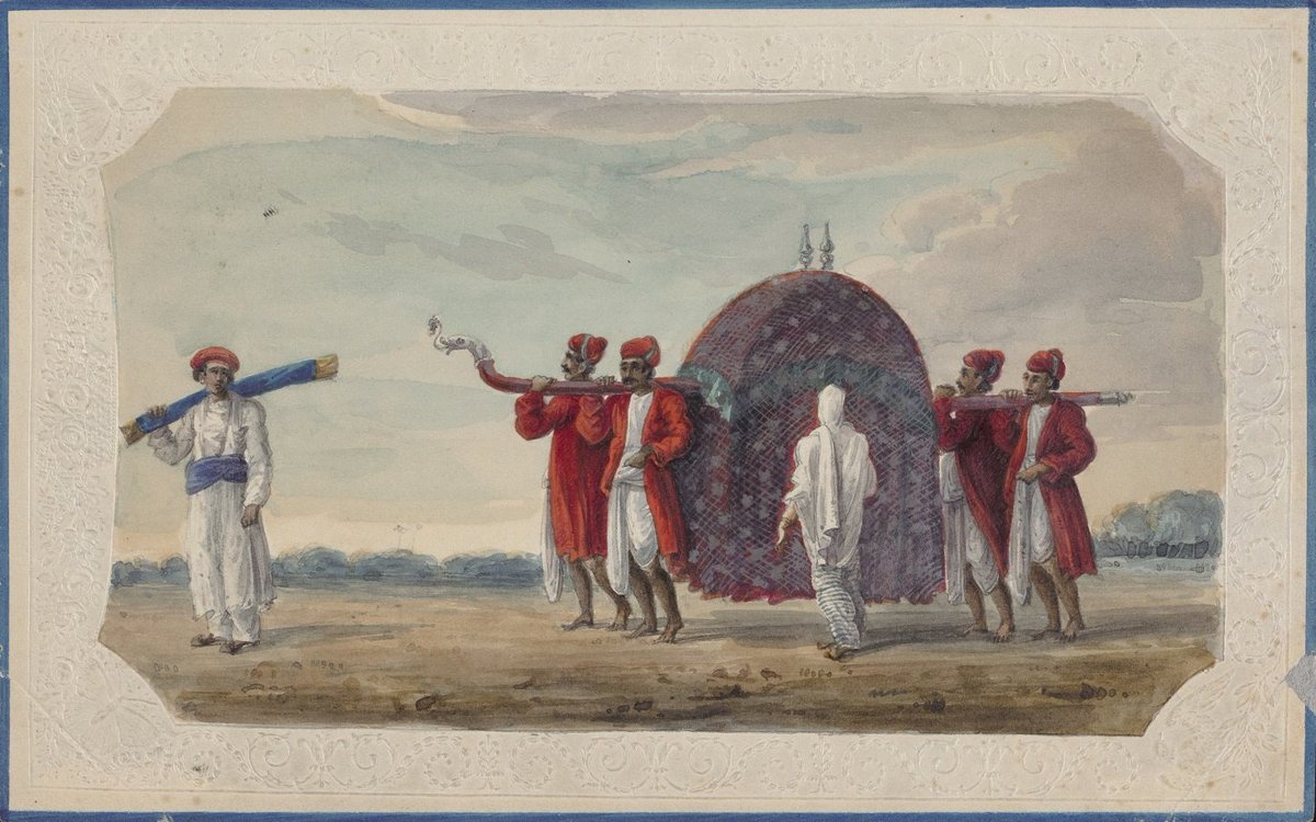 reminds of visit of Malika Kaushar to London. elaborate arrangements were made so that she could visit in veil Palanquincostumes customs castes of India by Jairam Das of Patna, ca.1818  @RAS_Soc Lt Col Carlo Joseph Dyle 15-3-1834 presented to Royal Asiatic Society