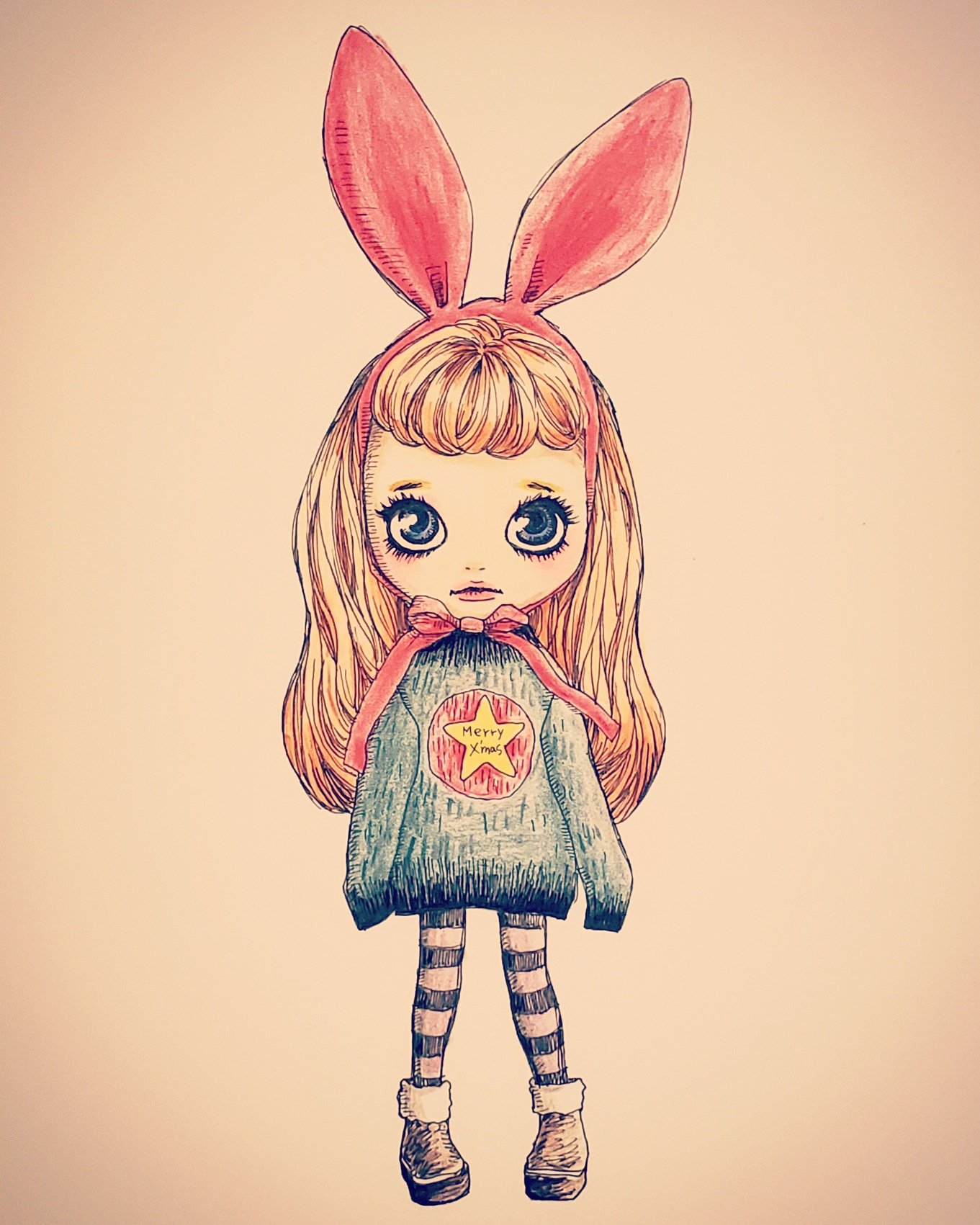 Nacchan501 クリスマスなのにちょっと悲しい顔のブライスちゃん 絵 イラスト イラストレーター ペン画 色鉛筆画 ブライス ブライスイラスト T Co Iicskbxdn1 Twitter