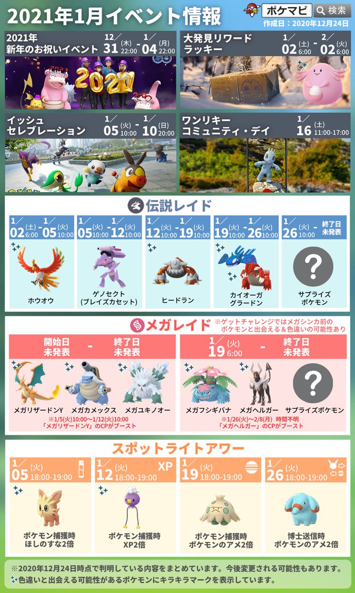 ポケモンgo攻略情報 ポケマピ 21年1月に開催されるイベント一覧 新年からイベント盛りだくさんです イベントの開催情報を画像にまとめましたので 保存やシェアしてご活用ください 21年1月イベント情報まとめ T Co Hiy1cyohxo