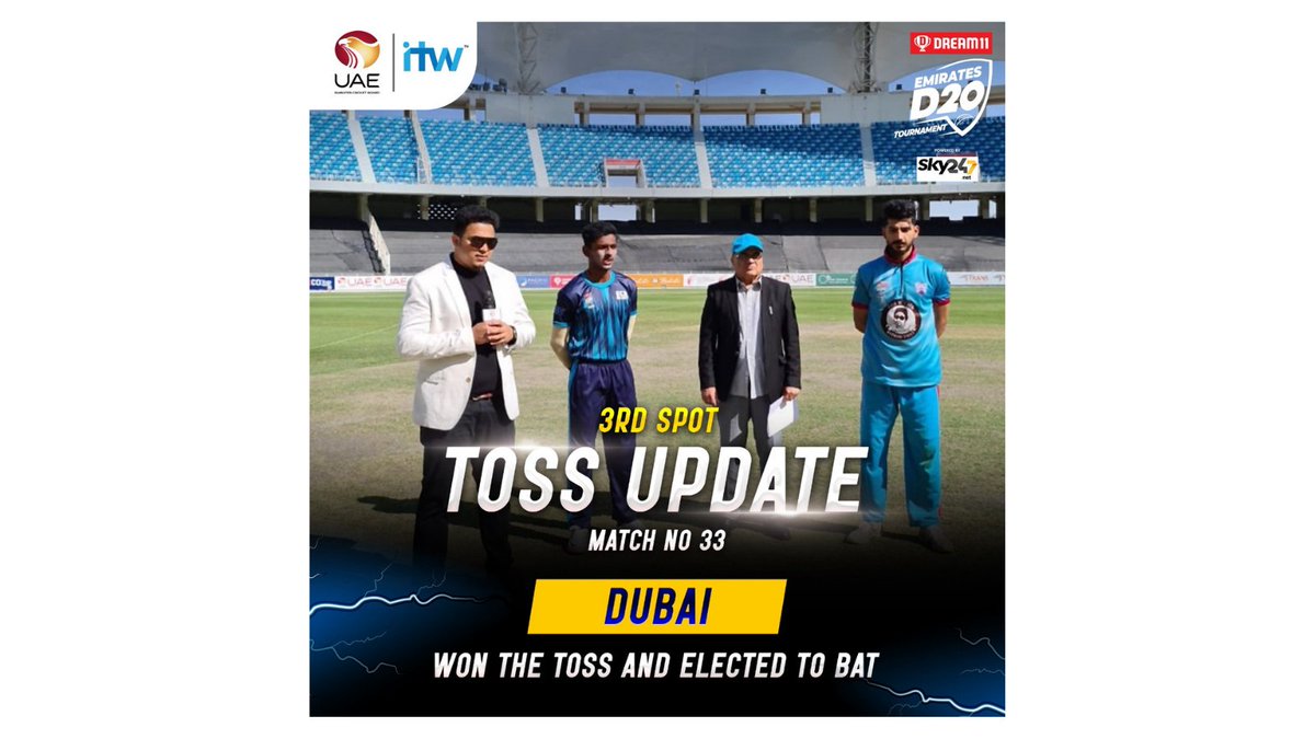 EmiratesCricket's tweet photo. . @Dream11 #EmiratesD20 3rd &amp; 4th playoffs between #Dubai &amp; #ECBBlues gets underway LIVE soon 👇 https://t.co/Vg5RTLKrye https://t.co/nVhI63eMkt