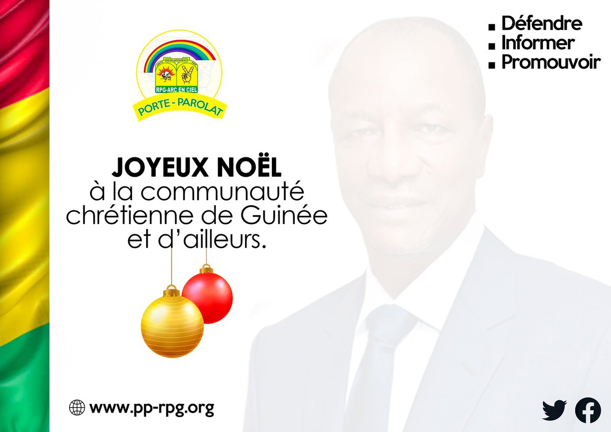 Rpg_AECpp's tweet photo. #Décembre 
La Direction nationale du @rpg_officiel souhaite une bonne fête de noēl aux chrétiens de Guinée et d'ailleurs. Tout en exhortant au respect des gestes barrières #Covid19 

#RpgArcEnCiel https://t.co/P2oWTJOu63