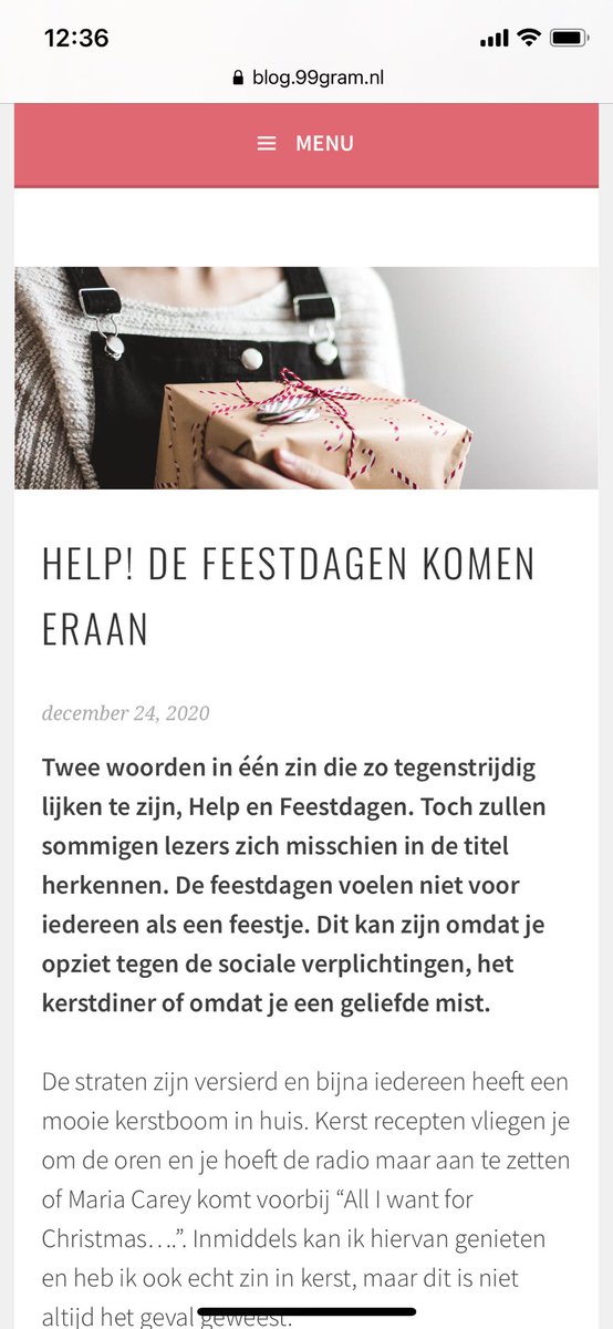 99gramnl's tweet photo. De feestdagen voelen niet voor iedereen als een feestje. Lees de nieuwste blog van Brenda voor tips als je opziet tegen de feestdagen op https://t.co/mTWyH1QEQ3 https://t.co/PmmsiqyCg5