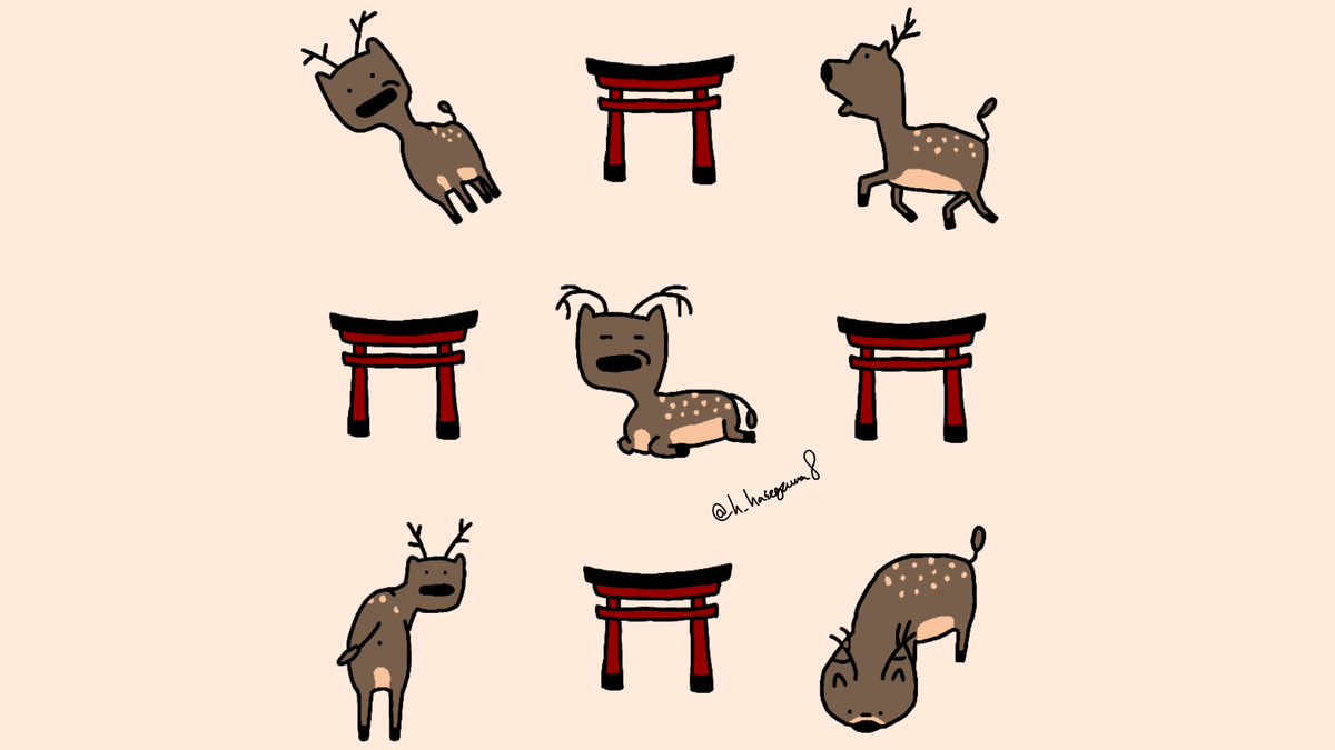 ハセガワ イラストレーター Twitterren 鹿と鳥居 イラスト イラストレーション イラストレーター ゆるいイラスト 動物イラスト 鹿 デザイン Illustration Design Animal Deer