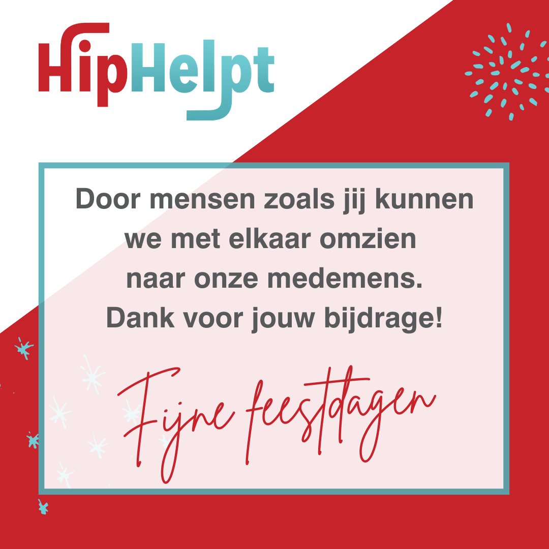 Door mensen zoals jij kunnen we met elkaar omzien naar onze medemens. Dank voor jouw bijdrage!

𝓕𝓲𝓳𝓷𝓮 𝓯𝓮𝓮𝓼𝓽𝓭𝓪𝓰𝓮𝓷!

#hiphelpt #nietalleen #eenkleingebaar #vrijwilligerswerk #kerst2020