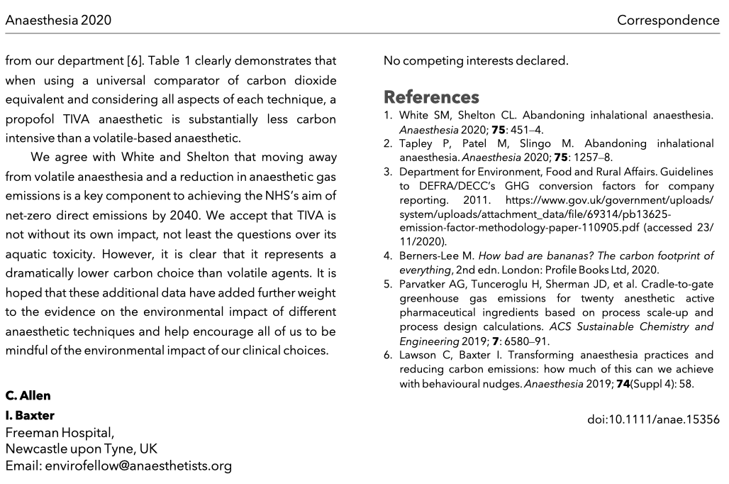 🔐Comparing the environmental impact of inhalational anaesthesia and TIVA.

"It is hoped that these additional data help encourage all of us to be mindful of the environmental impact of our clinical choices."

🔗…-publications.onlinelibrary.wiley.com/doi/10.1111/an…