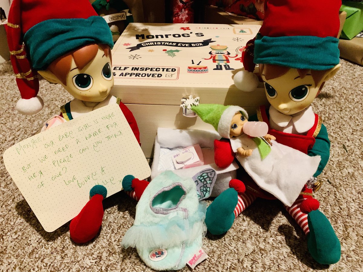 JosephineAmyP's tweet photo. Day 24 - The baby is here πΆπ» πΌ and thatβs a wrap for 2020. Monroe has named her Bella and opened his Christmas Eve box. #elfontheshelf #elfontheshelf2020 #ChristmasEve #elfbaby #buddyandhollyelf #elfantics https://t.co/Lr1dAuZBuT