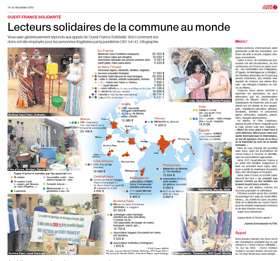 KevinDrean's tweet photo. Généreux et solidaires ! On vous explique comment les dons des lecteurs @OuestFrance ont été utilisés en 2020 dans l'Ouest, en France et à travers le monde grâce aux appels aux dons de Ouest-France Solidarité. Merci à eux ! https://t.co/jWWkWH4weJ