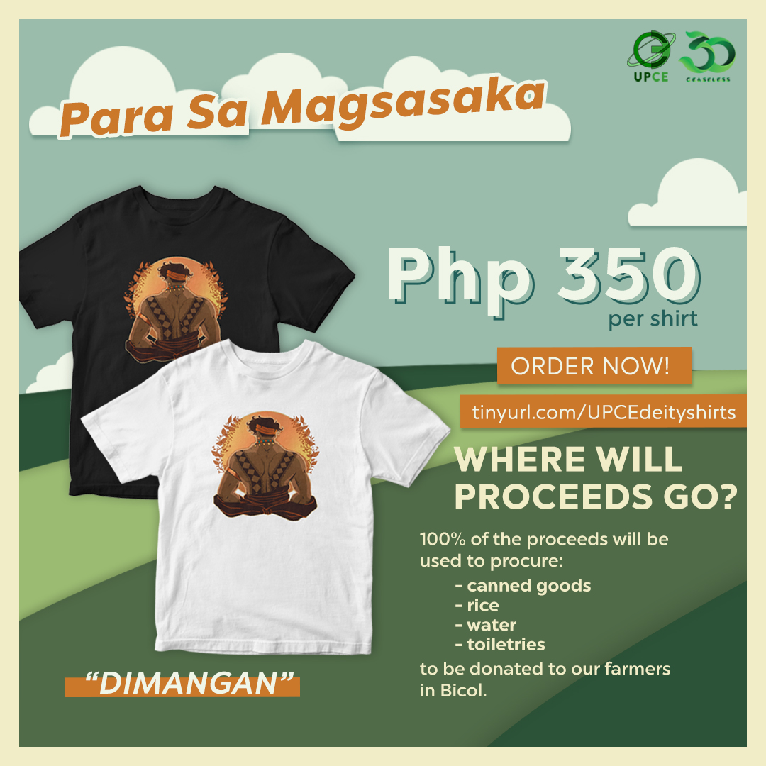 OfficialUPCE's tweet photo. Meet our Filipino Agricultural Deities - Dimangan, Lakambakod, Lakapati who all stand as symbols of good harvest, protection of crops, and fertility of the fields.

Rock a good shirt while supporting our cause! Order through Shopee: https://t.co/Afzkz37SBt 'til December 30, 2020. https://t.co/ZJlFbDM6Gp