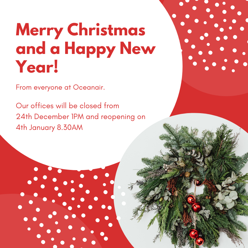 OceanairUK's tweet photo. We would like to thank all our customers and suppliers for your support throughout the year. 

Our offices will be closed from 1PM today and will reopen at 8.30AM on the 4th January.

We hope you have a wonderful festive break and look forward to working together in the new year https://t.co/85KPZtfJgS