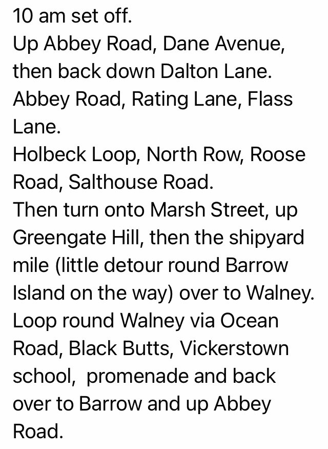 The Grinches half marathon route tomorrow folks. Starts at 10am. I will post approx times / updates tomorrow #attackmnd <a href="/DarbyRimmerMND/">Darby Rimmer MND Foundation</a>  <a href="/BBC_Cumbria/">BBC Cumbria</a> @neil_in_barrow <a href="/BBCNWT/">BBC North West</a> <a href="/StanwayGeorgia/">Georgia Stanway</a> #lovewherewelive £900 on the just giving page 👏👏