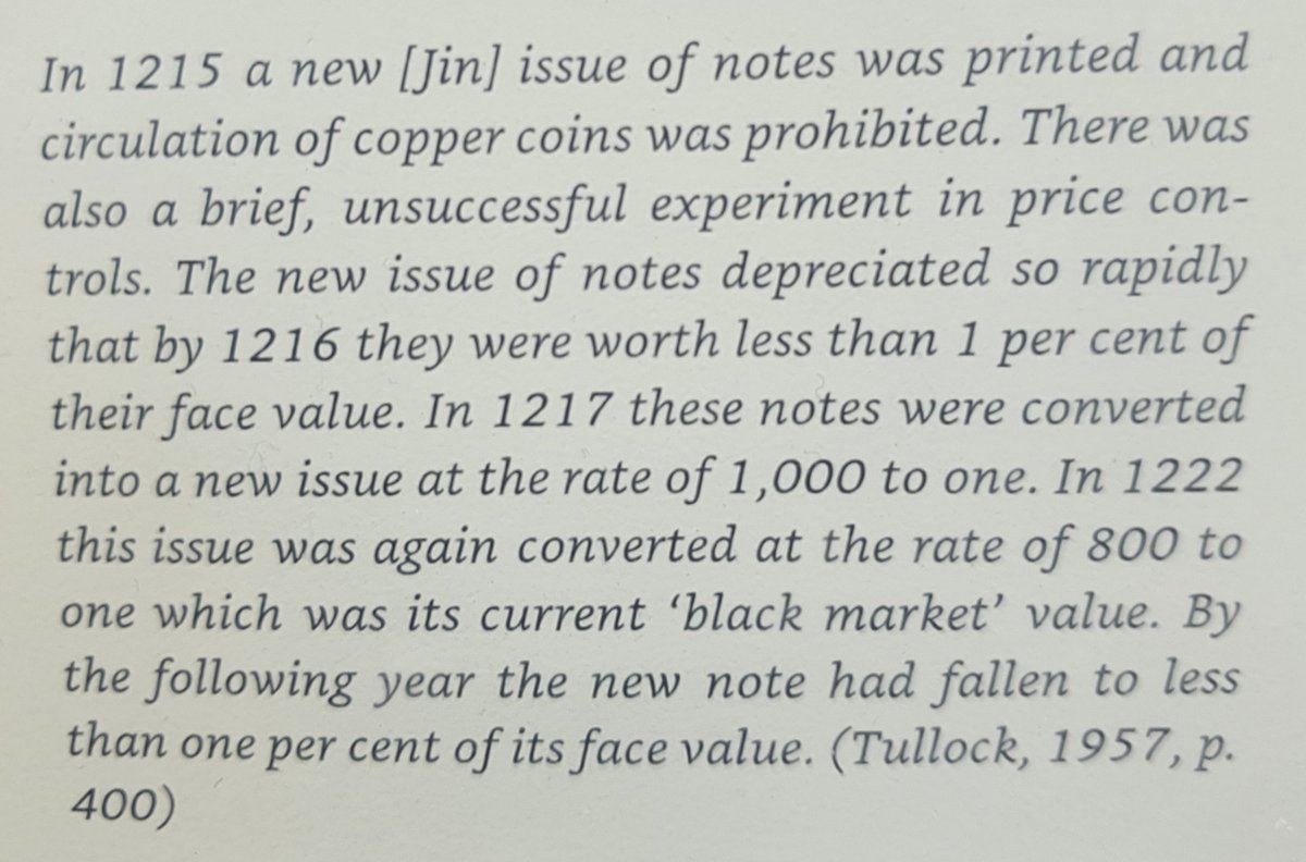 5.) By 1107, one type of Song note traded at 90% discount. When that one was replaced, the new one soon traded at a 90% discount as well. When war with the Jin in the north commenced, the paper currencies of both nations imploded.