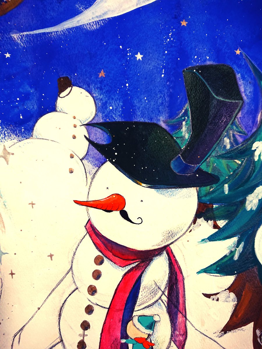 snowman scarf snow hat solo tree night  illustration images