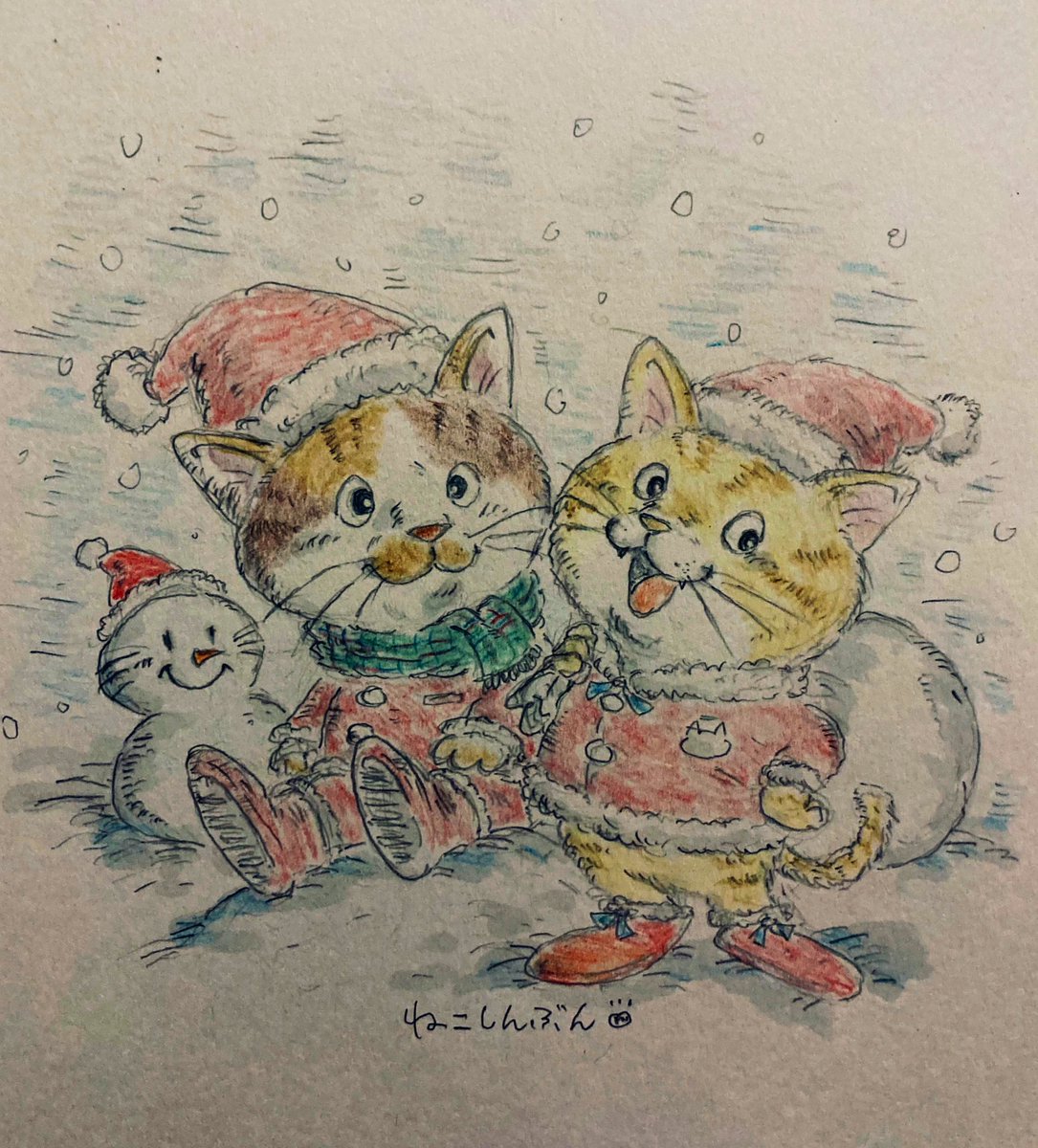 メリークリスマス 猫サンタちゃんより イラスト アナログイラスト ねこしんぶんのイラスト