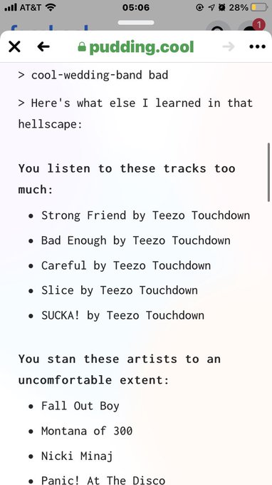 The list of artists is definitely not reflective of 2020, but I personally think I didn&rsquo;t listen to @TeezoTouchdown<a href="/tag/newyork"class="tags"><span>#newyork</span></a><a href="/tag/newprofilepic"class="tags"><span>#newprofilepic</span></a><a href="/tag/disabilitytwitter"class="tags"><span>#disabilitytwitter</span></a><a href="/tag/premedtwitter"class="tags"><span>#premedtwitter</span></a>