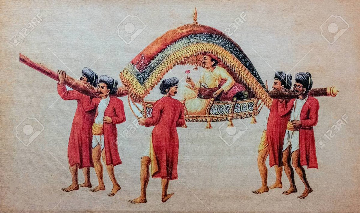 Palanquin Bearers - an oil painting on paper circa 19th Century by an unknown artist of Jodhpur court http://123rf.com/photo_143631469_palanquin-bearers-an-oil-painting-on-paper-circa-19th-century-by-an-unknown-artist-of-jodhpur-court-.html