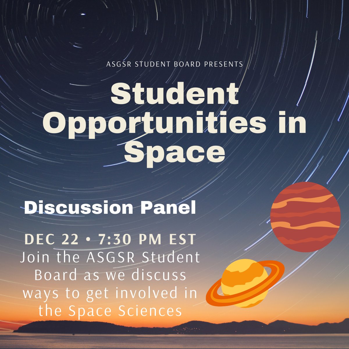 ASGSRstudents's tweet image. 📢Next Tuesday at 7:30 EST📢 we will be hosting a panel about the ways for #students to get involved with #spacesciences! We encourage the audience to ask questions, or present their own opportunities!🪐🌟
#studentopportunity #space  #discussionpanel