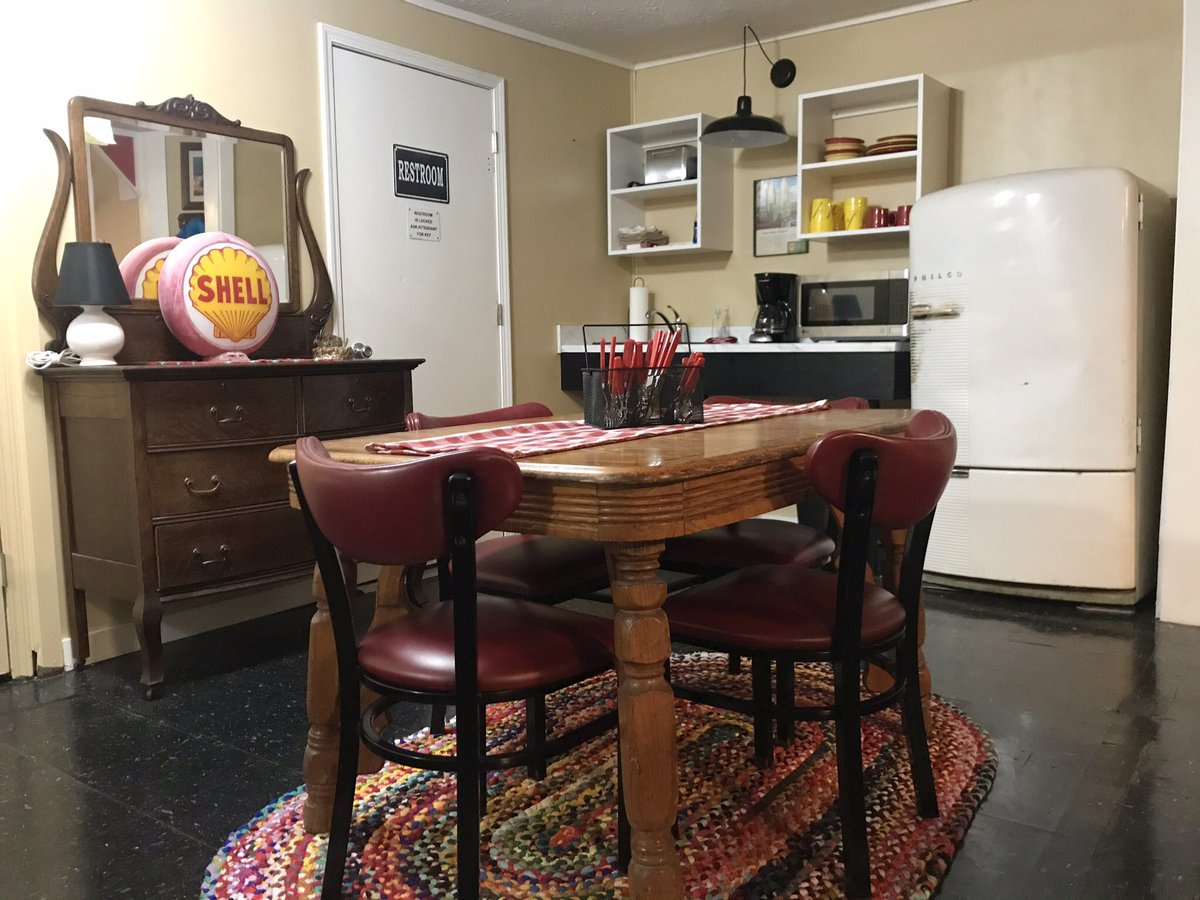 CourtMotor's tweet image. “Fill ‘Er Up”, the 1929 Shell Filling Station is reincarnated as our newest room at Rockwood Motor Court. Now available for booking.#Route66Life