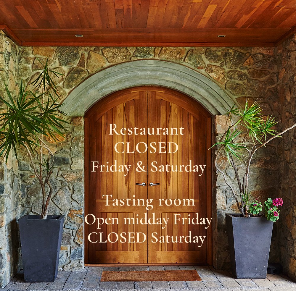 Please note that only the tasting room will be open this Friday, from midday, with both the tasting room and restaurant closed on Saturday. We will be back as usual on Sunday. We look forward to welcoming you to #millbrookwinery soon.