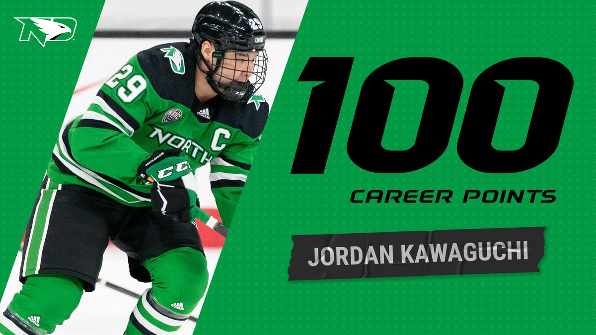 UNDmhockey's tweet photo. And with an assist on Shane Pinto's goal, Jordan Kawaguchi reaches a career milestone. His 100th career point! Congrats, captain!
#UNDproud https://t.co/uZhhRWI6eX
