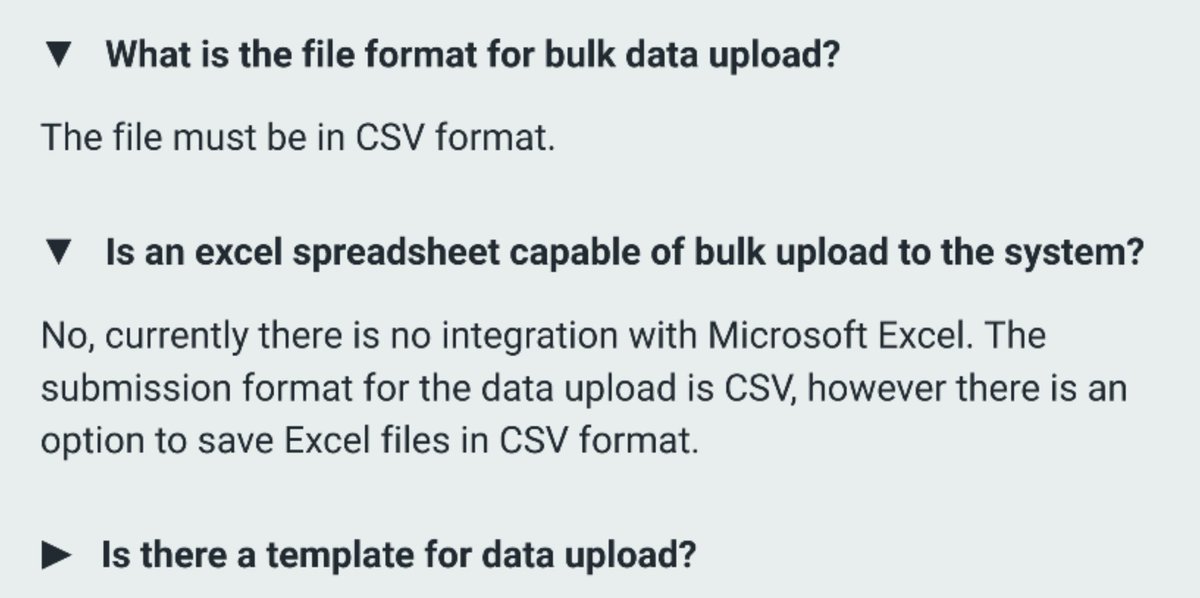 ...certain vulnerable groups.As  @NHSEngland's FAQs spell out, vaccination data should be uploaded to  #NIVS "in real time" - in practice daily, or at worst weekly.You'll be glad to hear the bulk data uploads DON'T use  #Excel......they use CSV  https://www.england.nhs.uk/increasing-health-and-social-care-worker-flu-vaccinations/niv-faqs/#is-an-excel-spreadsheet-capable-of-bulk-upload-to-the-system