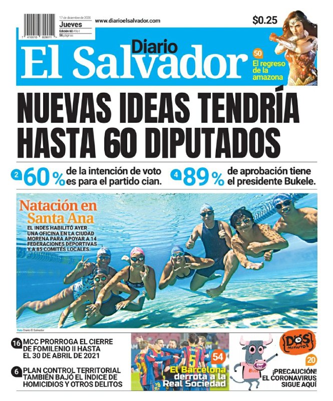 elsalvador's tweet photo. Esta es la portada de #DiarioElSalvador de este jueves 17 de diciembre del 2020. #DiarioES #DES https://t.co/V29hxpcSD6