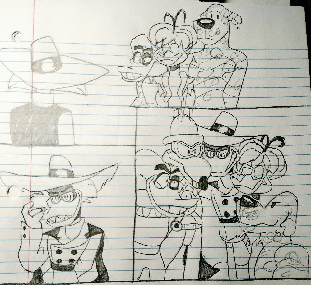 Working on comic book in my notebook I made it to two pages.cant wait for its done.
#NegaDuck #Quackerjack #megavolt #liquidtor #bushroot #darkwingduck #ducktales2017 #fearsomefive #fearsomefour