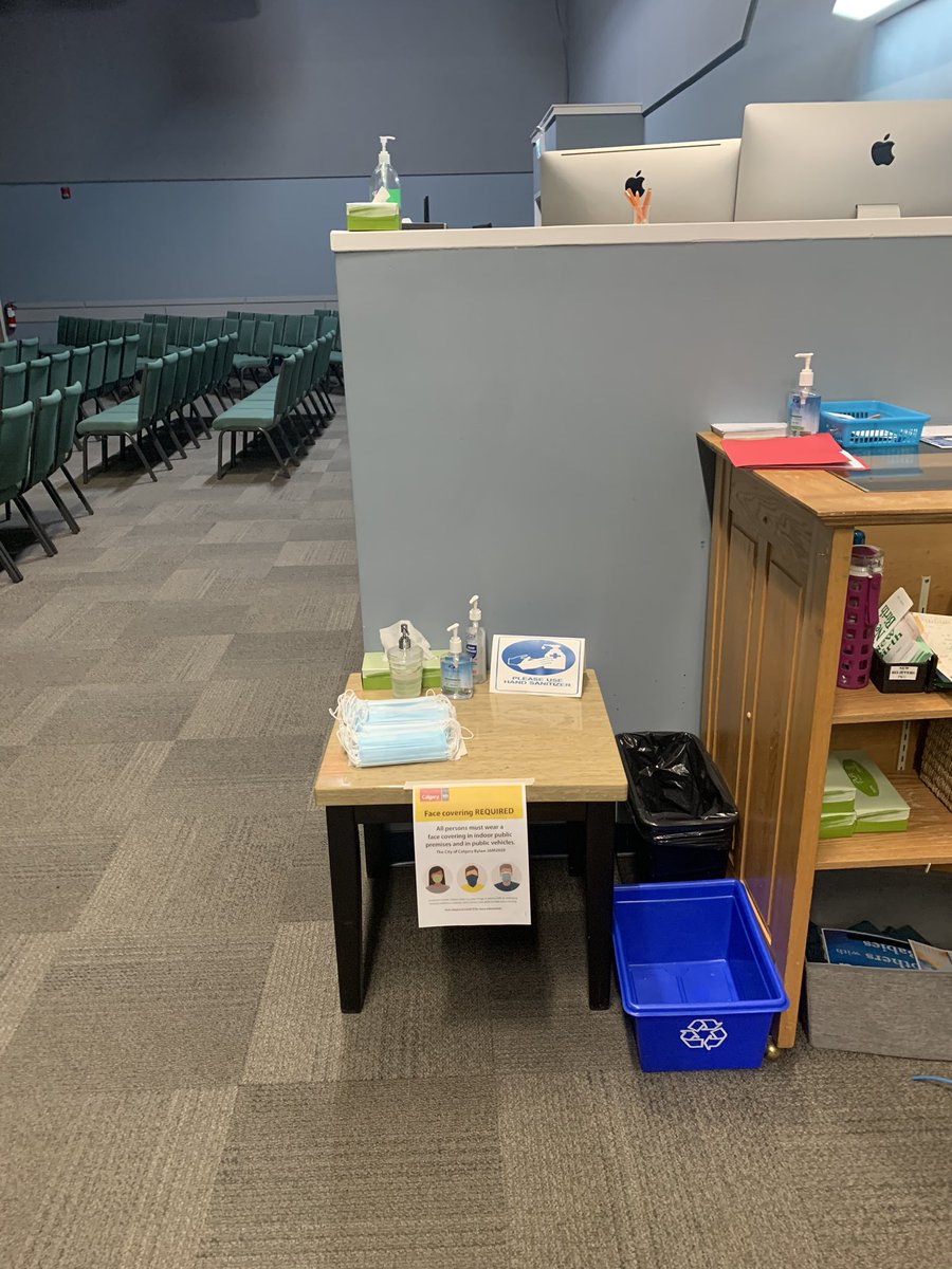  @Edmontonsun Southside Victory has provided attendees and volunteers free masks to wear, they are located at 4 sanitization stations in the church. Staff encourage the use of masks to all attendees but do not enforce or create confrontation to force compliance from attendees.