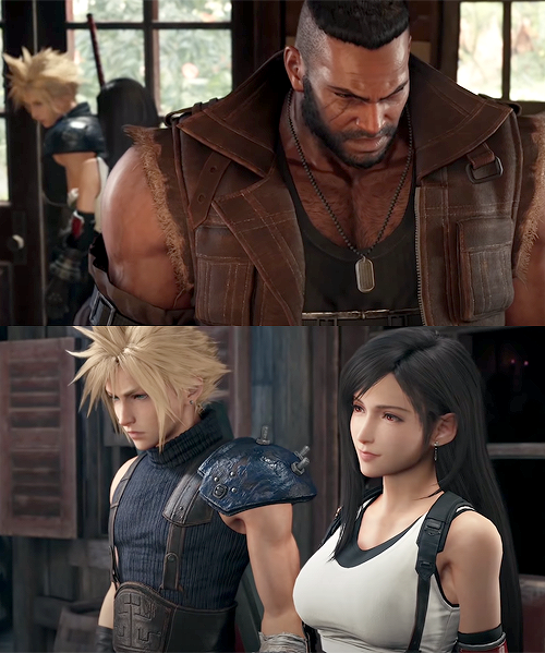 Nothing much to add here except in FF7R there's this new little scene of Cloti giving Barret personal space to talk to Marlene before they leave