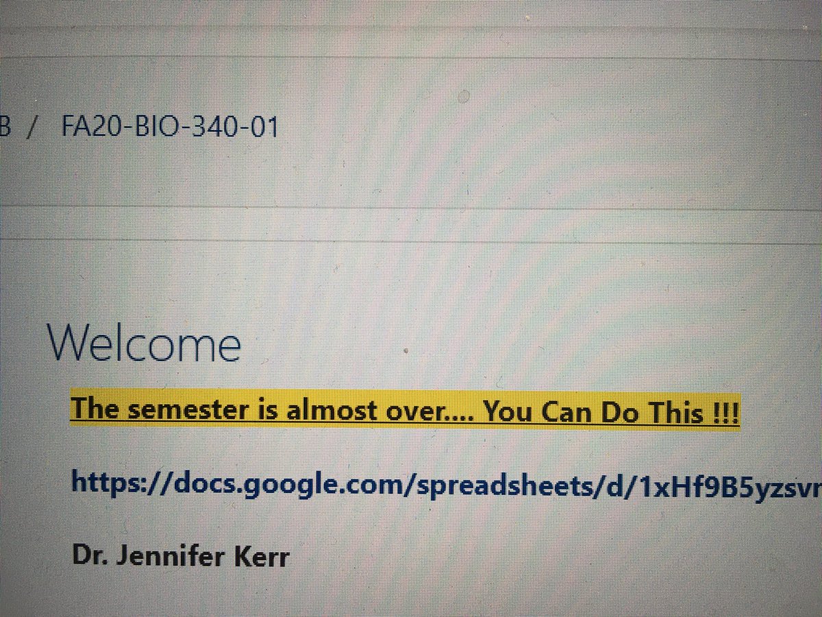 Microbeprof's tweet image. I put this at the top of my LMS page about two weeks before finals. I’m not sure if it was more for the students or me #StillGrading