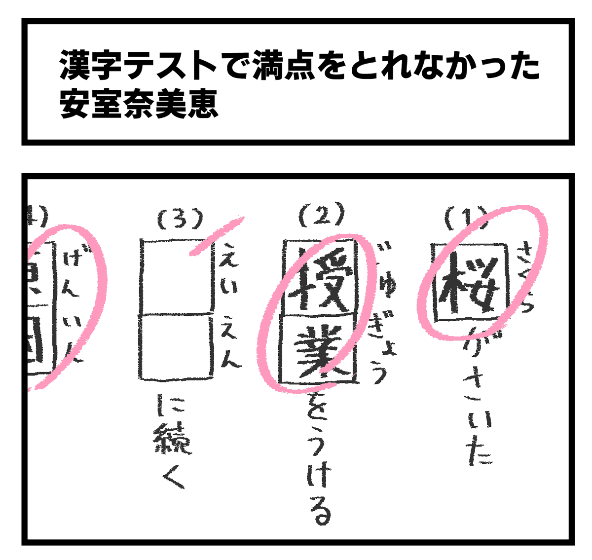 「漢字テストで満点をとれなかった安室奈美恵」 
