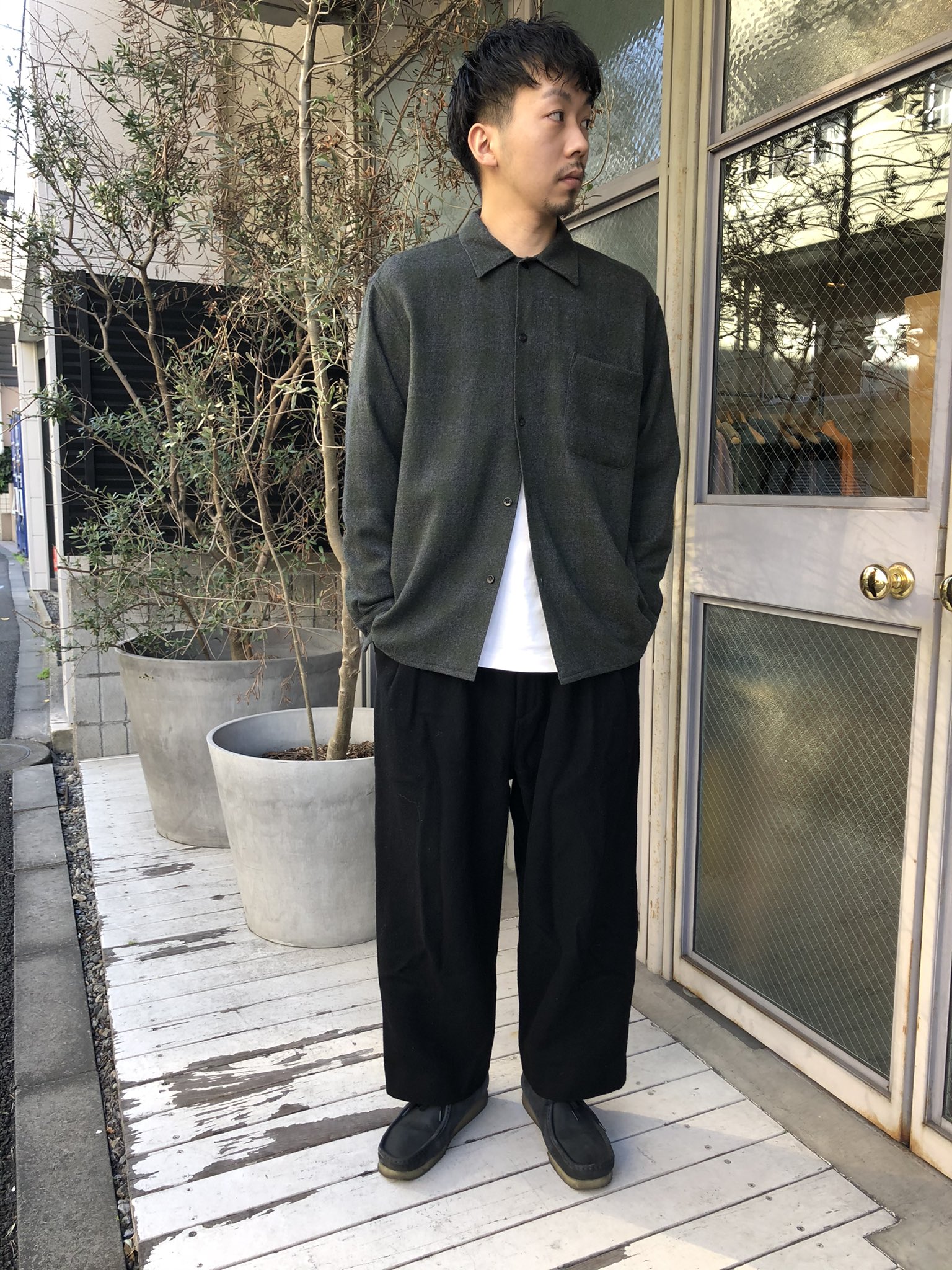COMOLI 20AW ウールチェックオープンカラーシャツ コモリ カシミア