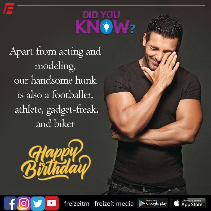 freizeit_m's tweet photo. Here’s wishing a very Happy Birthday to the handsome hunk @TheJohnAbraham 💪❤
#HappyBirthdayJohn #HBDJohn #HBDJohnAbraham #HappyBirthday #Wishes #JohnAbrahamFans #FunFacts #BollywoodFacts #Bollywood #MovieBuff #ThirsdayThoughts #ThursdayVibes #Freizeit #FreizeitMedia https://t.co/oc8q9QeRsT
