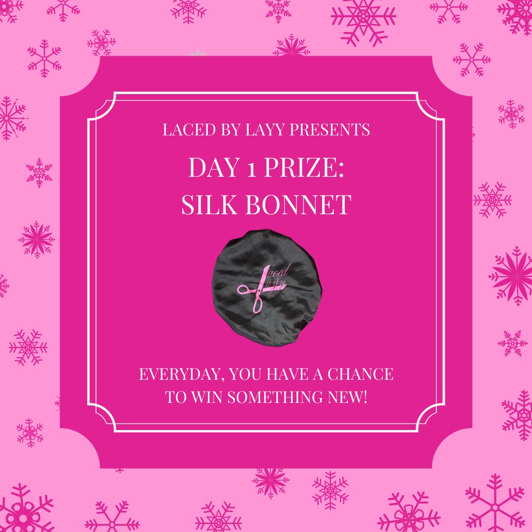 💗LACED BY LAYY GIVEAWAY💗

DAY 1 OF PINK CHRISTMAS:
We’re giving away a free silk bonnet!

Enter our giveaway:
1. Follow us + like this photo
3. Tag at least 3 friends, each additional friend=additional entry ☺️
4. Fill this out: lacedbylayy.co/pages/10-days-…

Then you’re set!