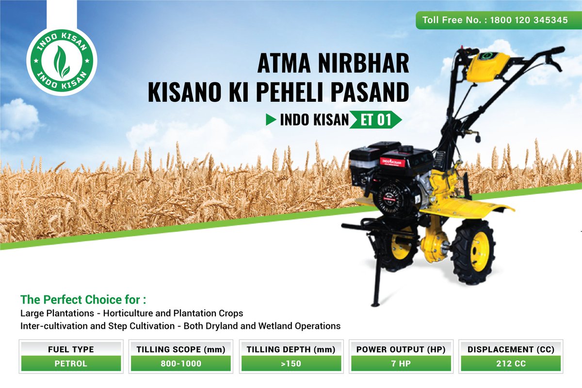 The perfect choice for every Indian farmer- Indo Kisan power tillers
Call us for details on 1800 120  345345

Follow us on Instagram: instagram.com/indokisan/

#PowerTiller #agriequipment #Indokisan