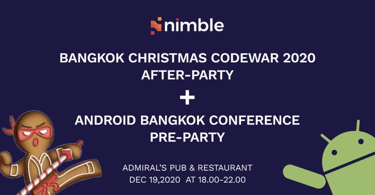 androidbangkok's tweet photo. PRE-PARTY ANDROID BANGKOK 2020
Only a few days left until the Bangkok Christmas Codewar After-Party 🎄&amp; Android Bangkok Conference Pre-Party👩‍💻 begins! Get ready for this upcoming Sat, Dec 19 from 18.00 to 22.00. 
Please register to reserve your seat here : https://t.co/vNNWSbhmCB https://t.co/JqtcsZP2rf