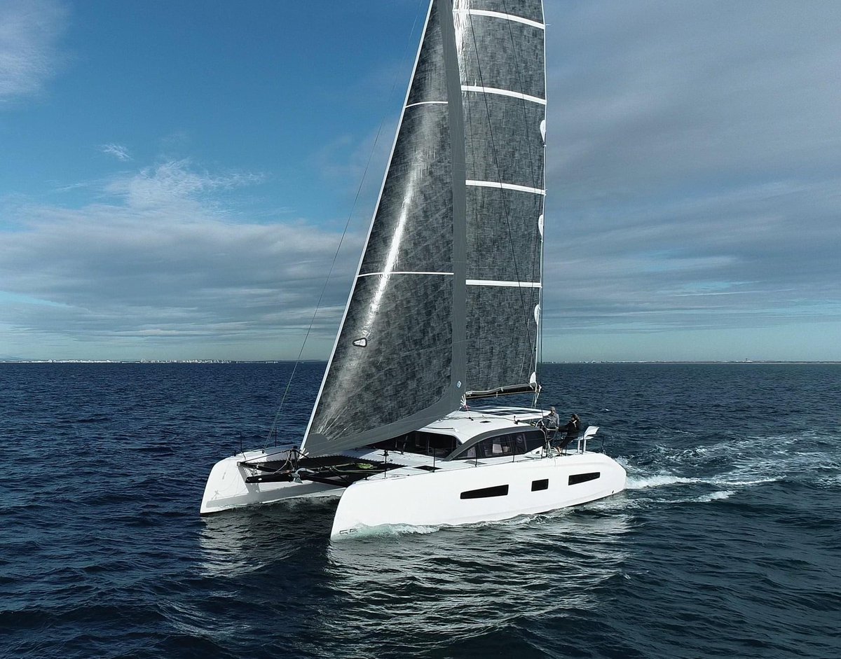 MultihullWorld's tweet photo. First sailing images of the new #Outremer 55 catamaran on trials. In the South of France. Looking fantastic, can’t wait to test it! Message if you would like more details. https://t.co/G6FAwq1SJo