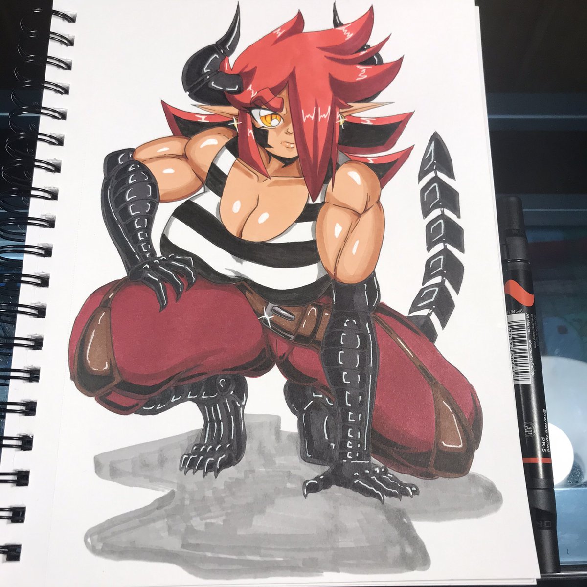 northernjdog's tweet photo. Revisiting an older Devis Design again 👀 one of my favorite designs of her while still keeping some new enhancements lol like her hair and muscles 🌝 #originalcharacter #characterdesign #copicmaker #prismacolor #markers #sketchbook #thicc #sexy https://t.co/4WuSJFJsbk