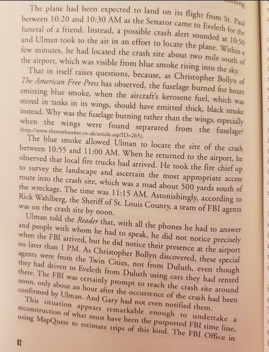 It is a 2 hour, 57 minute drive, 191 miles from Minneapolis to Eveleth. Even if they'd taken a private plane direct to Duluth or Virginia, rented cars, the timeline is still a hell of a stretch. Especially if they *just* found out about a *possible * crash at 11 or shortly after.
