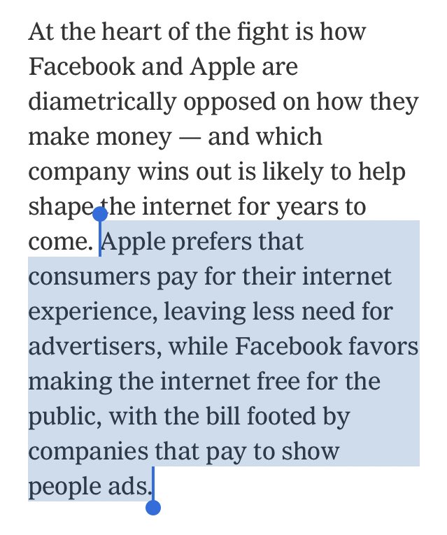 Lastly, I do think this is a false dichotomy setting it up as free vs pay. In a world without tracking across separate companies’ apps, advertising very much still exists and may even improve for the companies who aren’t having their data strip-mined (see states vs Facebook).
