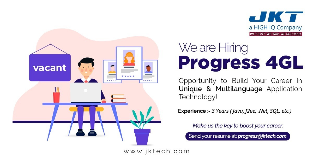 JKTechnosoft's tweet image. #WeAreHiring for the profile of #Progress4GL. Be a part of our growing #JKTechnosoft family. If this is you, or you know the right candidate for this position, share the updated resume at progress@jktech.com.
Apply now - bit.ly/37Wkq62

#ProgressJobs #HiringAlert #Hiring