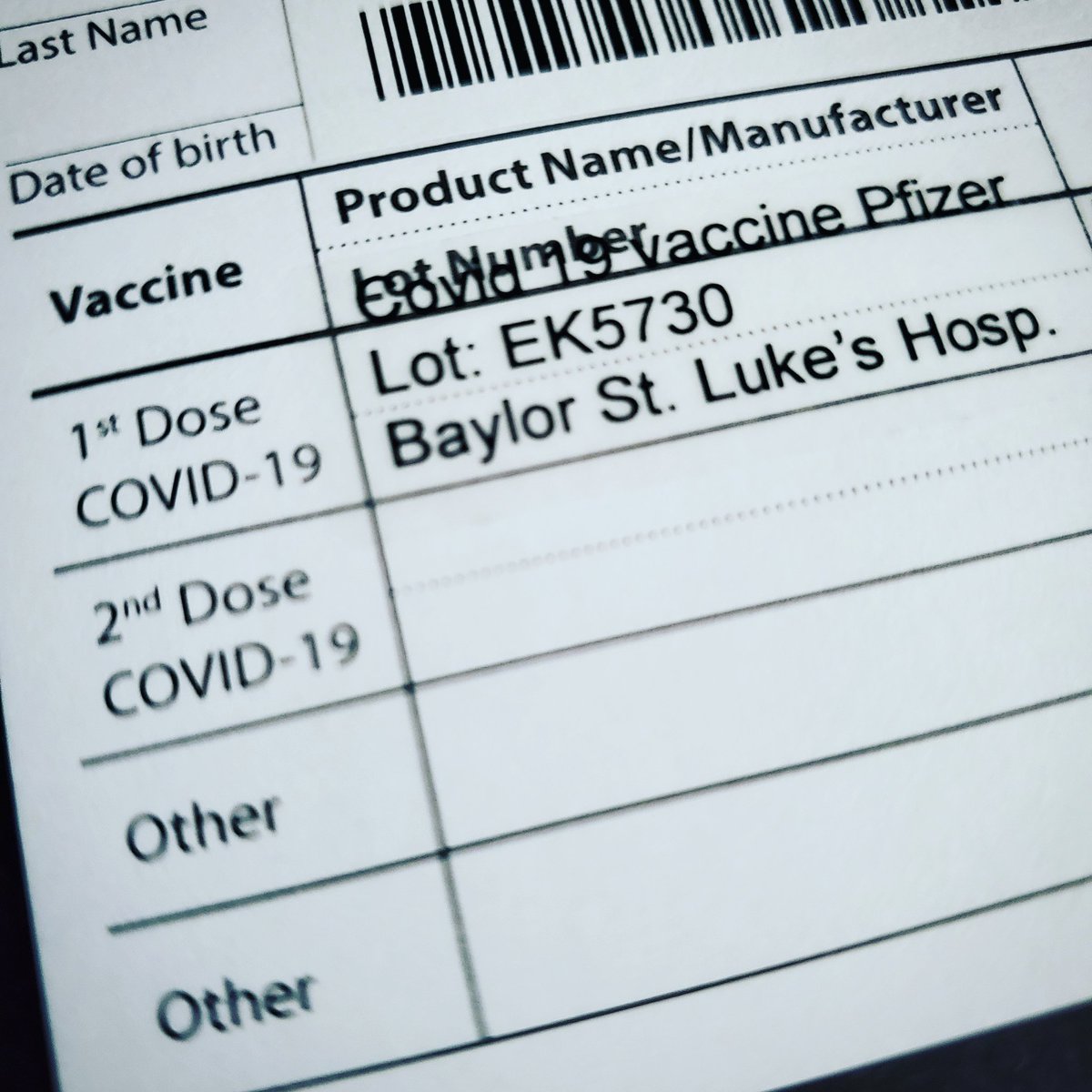 Received part 1 of 2 of the COVID vaccine.